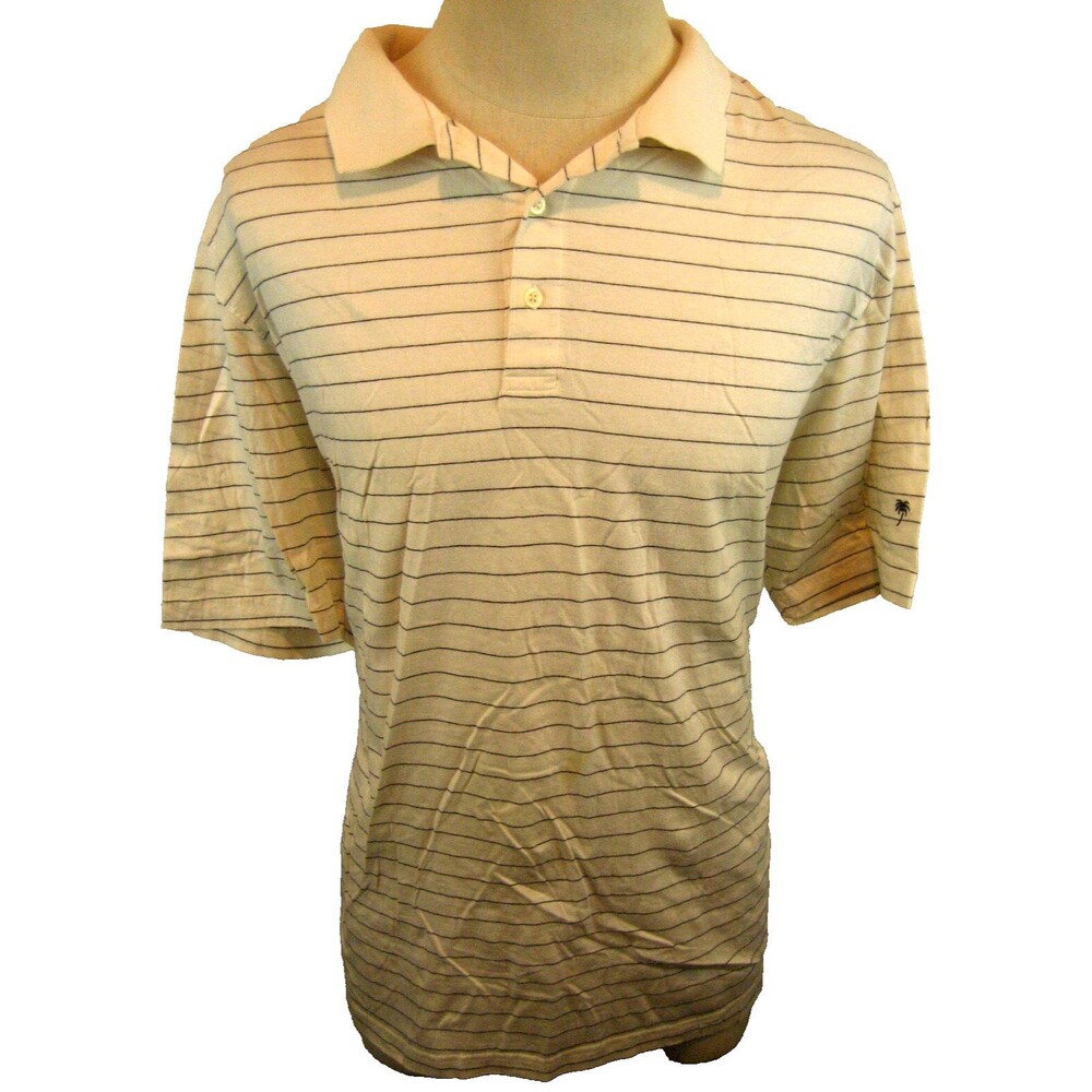 Mens Palm Beach Golf White Blue Stripe SS Cotton Polo Golf Shirt sz XL